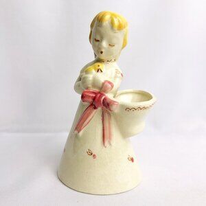 Japan Ceramic Vintage Figurine Planter Girl & Yellow Bird Figurine Horseshoe Mar